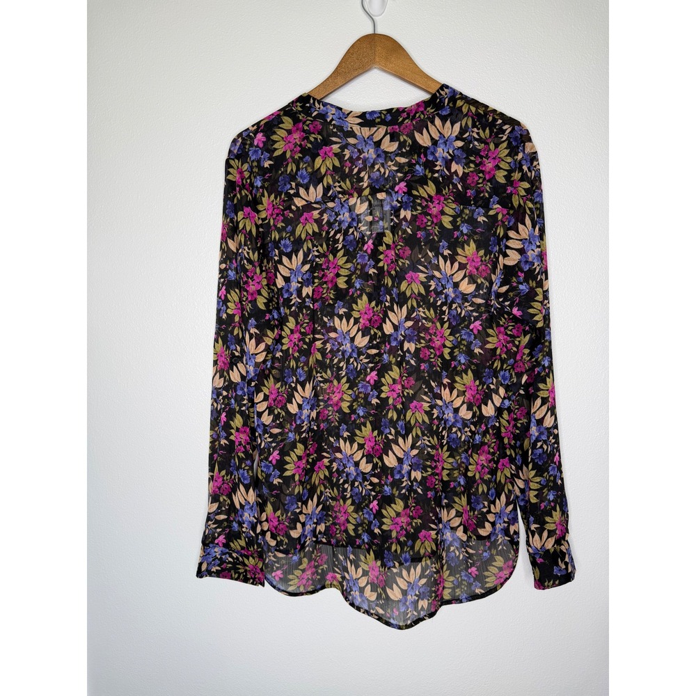 KUT From The Kloth Deep Sea Floral Sheer Blouse XL Roll Tab Boho - Picture 5 of 10